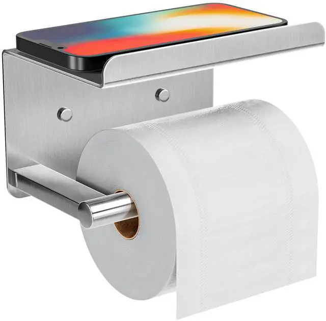 Main image of Self-Adhesive Toilet Paper Roll Holder - Wall Mount Or Adhesive Toilet Paper Holder with Shelf,Toilet Roll Holder, Tissue Holder for Bathroom,Wall Toilet Paper Holder, Stainless Steel,Chrome