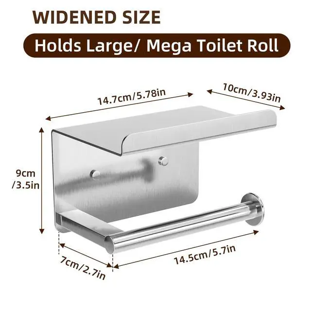 Alt view image 3 of 6 - Self-Adhesive Toilet Paper Roll Holder - Wall Mount Or Adhesive Toilet Paper Holder with Shelf,Toilet Roll Holder, Tissue Holder for Bathroom,Wall Toilet Paper Holder, Stainless Steel,Chrome