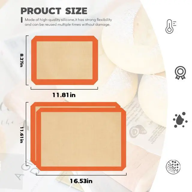 Alt view image 5 of 7 - Silicone Baking Mat Set of 3, Silicone Baking Mats Cookie Sheet, Non-Stick Mats for Baking, Easy Clean & Reusable Oven Baking Sheet for Making Macaroons, Cookies