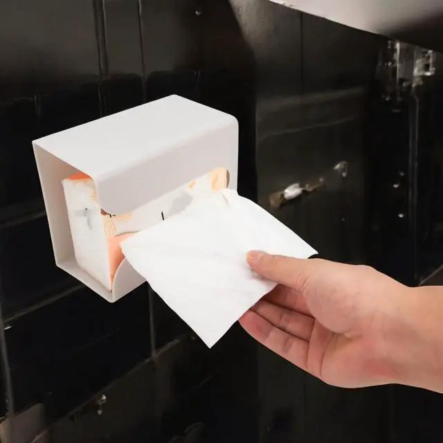 Alt view image 3 of 6 - Wall Mount Tissue Box Holder 2.9x6 Inch, Rectangular Self Adhesive Facial Dry Paper Cover Dispenser for Bathroom Vanity, Kitchen, Night Stand, Laundry, Table, Countertop Office Car, Upward or Downward