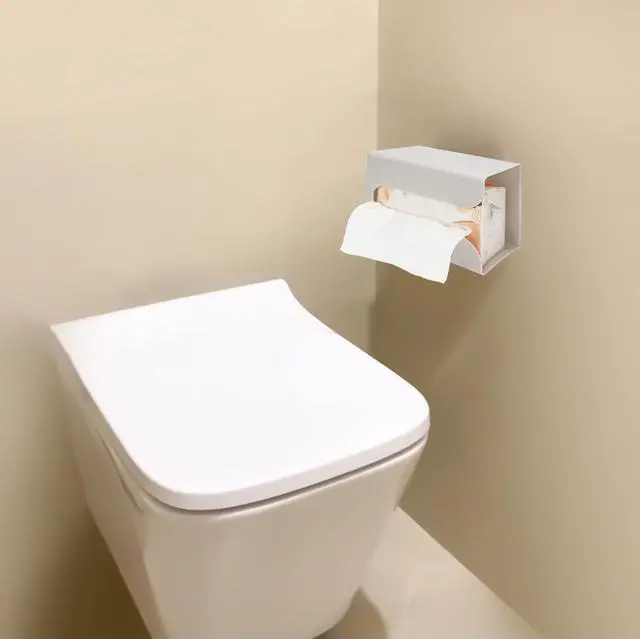 Alt view image 4 of 6 - Wall Mount Tissue Box Holder 2.9x6 Inch, Rectangular Self Adhesive Facial Dry Paper Cover Dispenser for Bathroom Vanity, Kitchen, Night Stand, Laundry, Table, Countertop Office Car, Upward or Downward