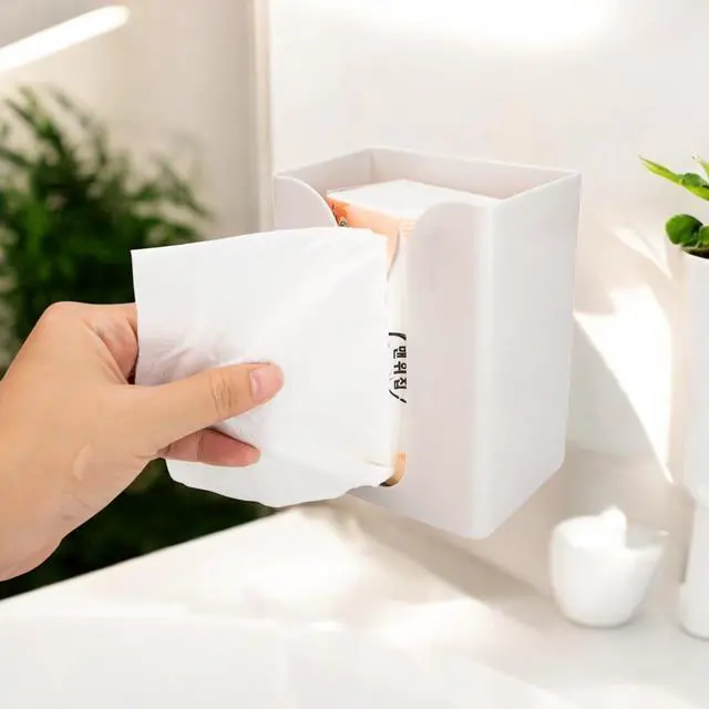 Alt view image 5 of 6 - Wall Mount Tissue Box Holder 2.9x6 Inch, Rectangular Self Adhesive Facial Dry Paper Cover Dispenser for Bathroom Vanity, Kitchen, Night Stand, Laundry, Table, Countertop Office Car, Upward or Downward