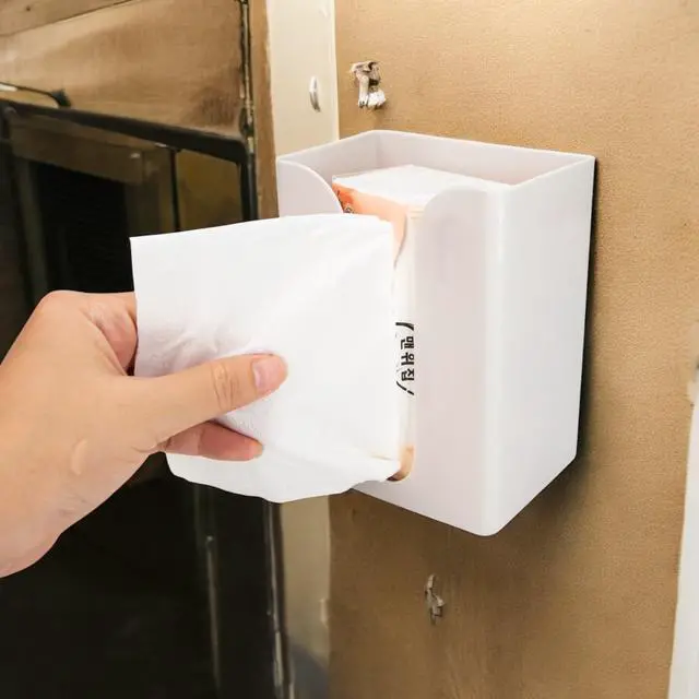 Alt view image 6 of 6 - Wall Mount Tissue Box Holder 2.9x6 Inch, Rectangular Self Adhesive Facial Dry Paper Cover Dispenser for Bathroom Vanity, Kitchen, Night Stand, Laundry, Table, Countertop Office Car, Upward or Downward