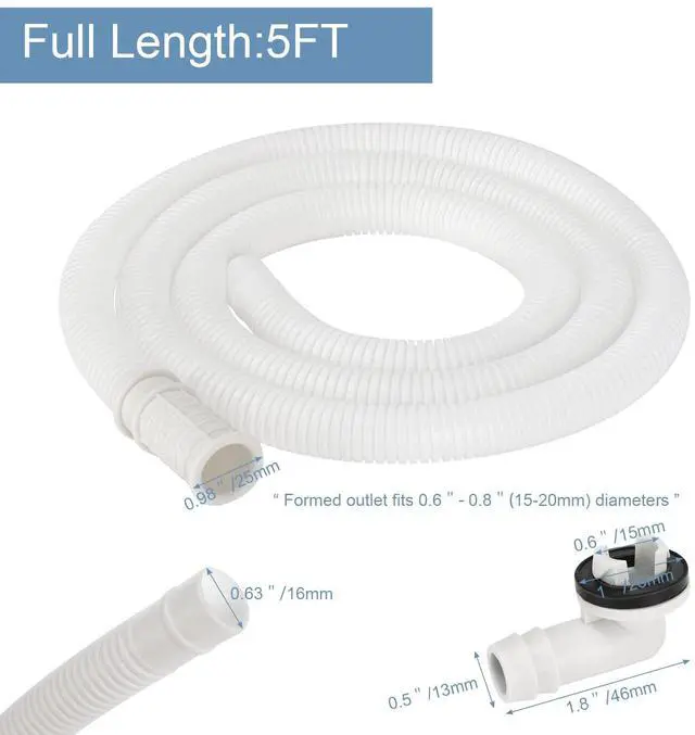 Alt view image 2 of 7 - 5 Ft Air Conditioner Drain Hose Kit Plastic Tubing for AC Condensate Flexible Durable Drain Hose for Mini Split AC Portable AC Washer Dishwasher Faucet