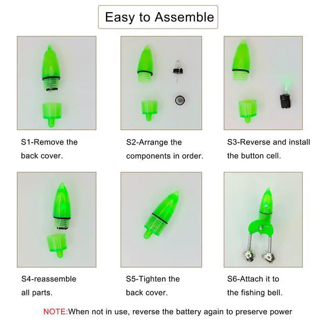 Alt view image 3 of 6 - Fishing Bells with Lights 20 Pcs LED Night Fishing Lights 10 Pcs Fishing Rod Bait Alarm Bell Night Fishing Accessories Bait Alarm Bell Rod Clip Tip for Fishing(Green)