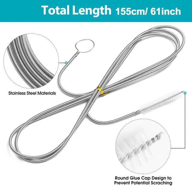 Alt view image 2 of 6 - Long Drain Brush Flexible Feeding Tube Brush Slim Cleaning Brush Hose Pipe Brush