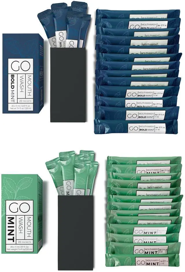 Main image of Bold Mint GO Travel Size Mouthwash Packets Individual Mini Mouthwash for Fresh Breath - Smart Single Packet Design to Reduce Travel Bottle Waste.