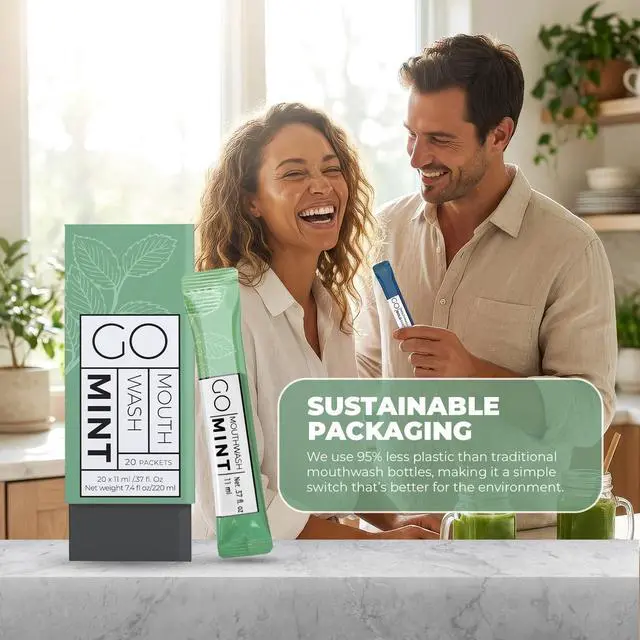Alt view image 4 of 6 - Bold Mint GO Travel Size Mouthwash Packets Individual Mini Mouthwash for Fresh Breath - Smart Single Packet Design to Reduce Travel Bottle Waste.
