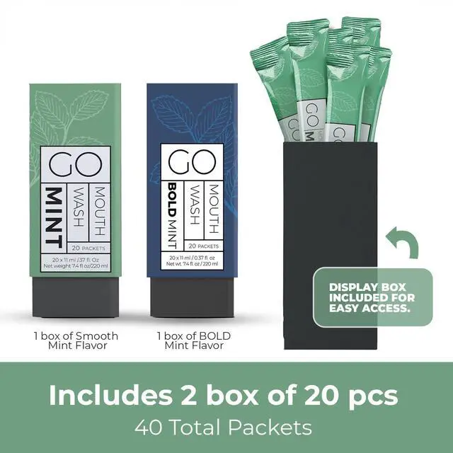 Alt view image 2 of 6 - Bold Mint GO Travel Size Mouthwash Packets Individual Mini Mouthwash for Fresh Breath - Smart Single Packet Design to Reduce Travel Bottle Waste.
