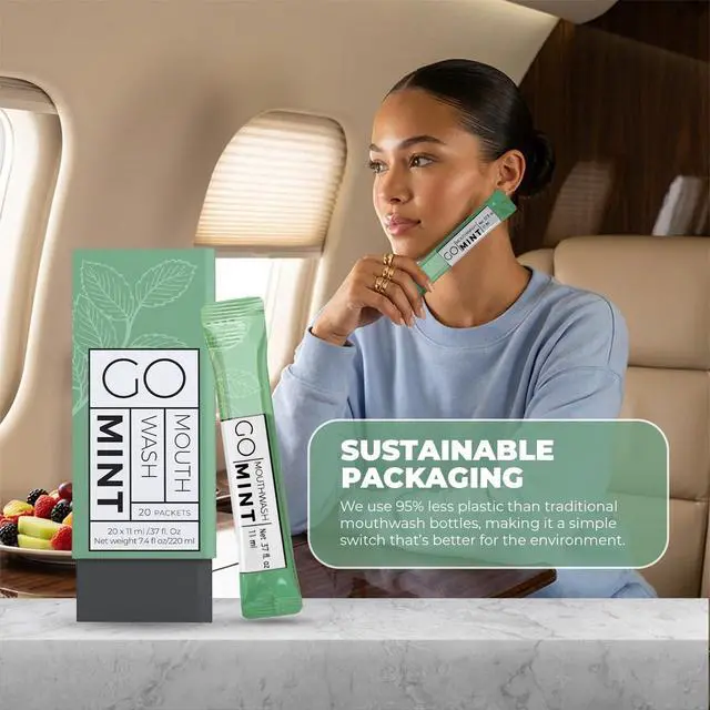 Alt view image 4 of 6 - GO Travel Size Mouthwash Packets Individual Mini Single Packets for Fresh Breath - TSA Compliant - Smart Packet Design to Reduce Travel Bottle Waste. Alcohol-Free.
