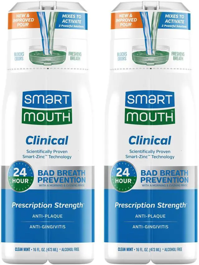 Main image of Clinical Zinc Activated Mouthwash - Anti-Plaque & Anti-Gingivitis for Healthy Gum Support - All-Day Fresh Breath - Alcohol-Free, Sugar-Free, & Gluten-Free - Clean Mint - 16 fl oz (2 Pack)