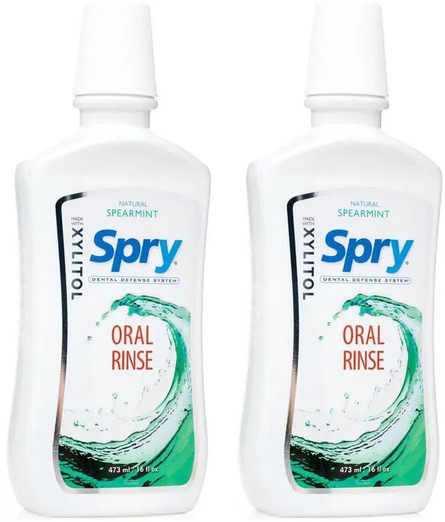 Main image of Natural Xylitol Mouthwash Fluoride Free with Enamel Support, Gentle Alcohol Oral Rinse, Non-GMO, Spearmint - 16 fl oz (Pack of 2)