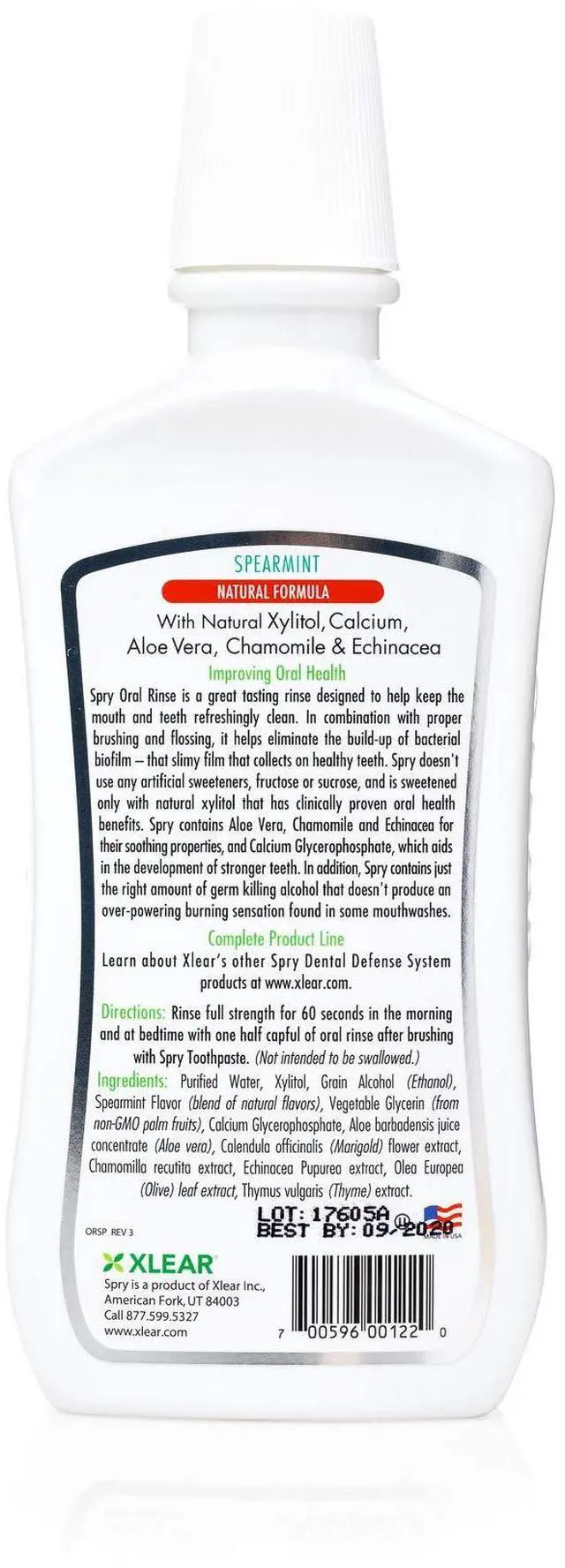 Alt view image 3 of 3 - Natural Xylitol Mouthwash Fluoride Free with Enamel Support, Gentle Alcohol Oral Rinse, Non-GMO, Spearmint - 16 fl oz (Pack of 2)