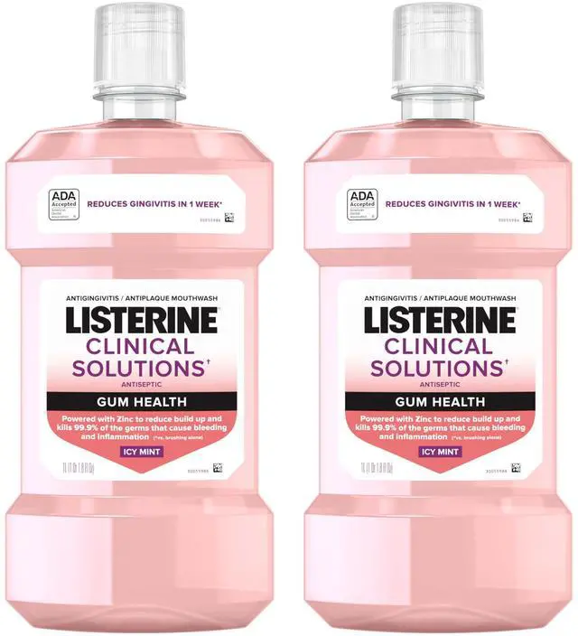 Main image of Clinical Solutions Gum Health Antiseptic Mouthwash, Antigingivitis & Antiplaque Oral Rinse Kills Germs for Healthier Gums, Reduces Gingivitis in 1 Week, ICY Mint, Twin Pack, 1 L, 2 Pack