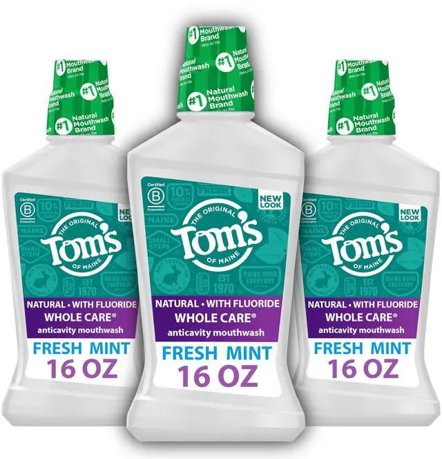 Main image of Whole Care Natural Fluoride Mouthwash, Fresh Mint, 16 Oz (Pack of 3) (Packaging May Vary)