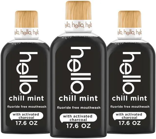 Main image of Chill Mint Alcohol Free Mouthwash with Activated Charcoal, 17.6 Fl Oz, Fluoride Free Mouthwash with Farm Grown Mint and Coconut Oil, Vegan, Minty Oral Rinse (Pack of 3)