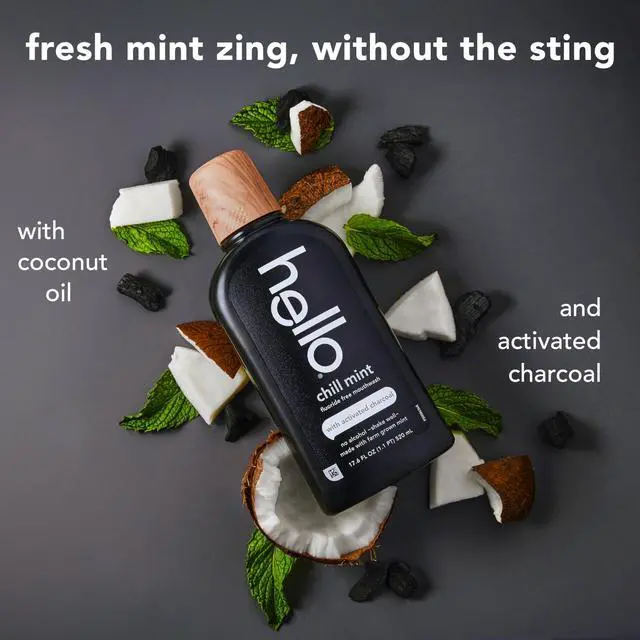 Alt view image 4 of 7 - Chill Mint Alcohol Free Mouthwash with Activated Charcoal, 17.6 Fl Oz, Fluoride Free Mouthwash with Farm Grown Mint and Coconut Oil, Vegan, Minty Oral Rinse (Pack of 3)