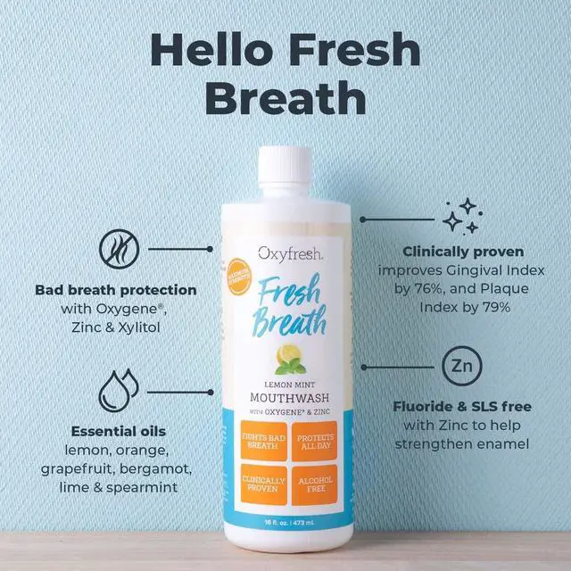 Alt view image 2 of 7 - Lemon Mint Fresh Breath Mouthwash Bad Breath Treatment SLS & Fluoride Free Alcohol Free, Gentle Nonburning with Xylitol & Essential Oils 16 Fl Oz