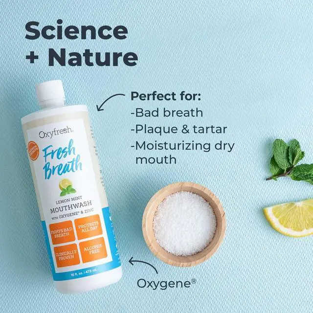 Alt view image 4 of 7 - Lemon Mint Fresh Breath Mouthwash Bad Breath Treatment SLS & Fluoride Free Alcohol Free, Gentle Nonburning with Xylitol & Essential Oils 16 Fl Oz