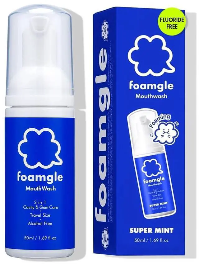 Main image of 2-in-1 Foam Mouthwash & Toothpaste - Waterless Travel Size Oral Care, Portable Mouthwash Foam for Refreshing Breath, No Alcohol, Fluoride Free, Made in Korea 50 mL / 1.69 fl oz