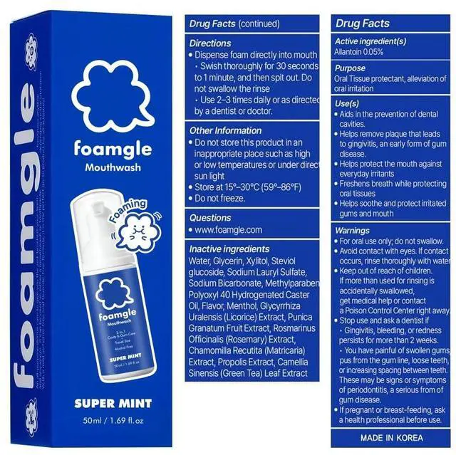 Alt view image 7 of 7 - 2-in-1 Foam Mouthwash & Toothpaste - Waterless Travel Size Oral Care, Portable Mouthwash Foam for Refreshing Breath, No Alcohol, Fluoride Free, Made in Korea 50 mL / 1.69 fl oz