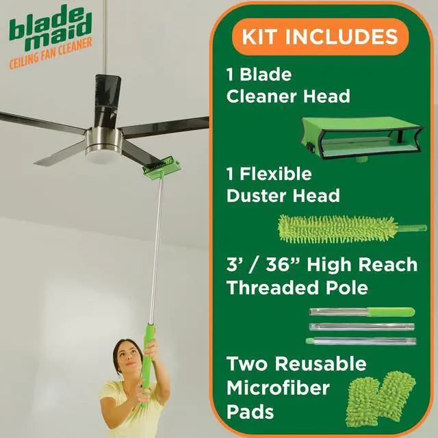 Alt view image 2 of 7 - Ceiling Fan Blade Cleaner & Duster | Extendable Pole for High Ceilings, Moldings, Blinds, Walls & Cars, Corner Cleaning Tool, with Reusable Microfiber Pads | Size 3 feet (Pack of 1)