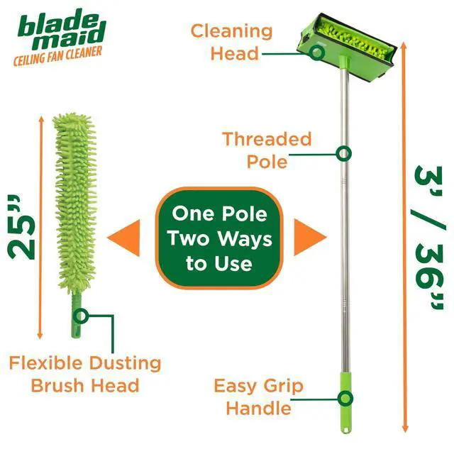 Alt view image 6 of 7 - Ceiling Fan Blade Cleaner & Duster | Extendable Pole for High Ceilings, Moldings, Blinds, Walls & Cars, Corner Cleaning Tool, with Reusable Microfiber Pads | Size 3 feet (Pack of 1)
