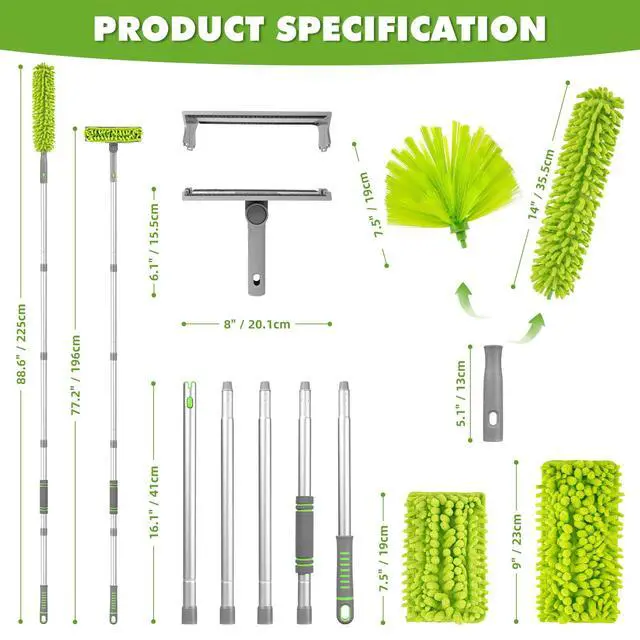 Alt view image 2 of 7 - Ceiling Fan Cleaner Duster with 6 Ft/77'' Extendable Long Handle Multi-Functional Chenille Fan Duster for Ceiling Fan Blades, Blind, Cobweb, Vent, Wall
