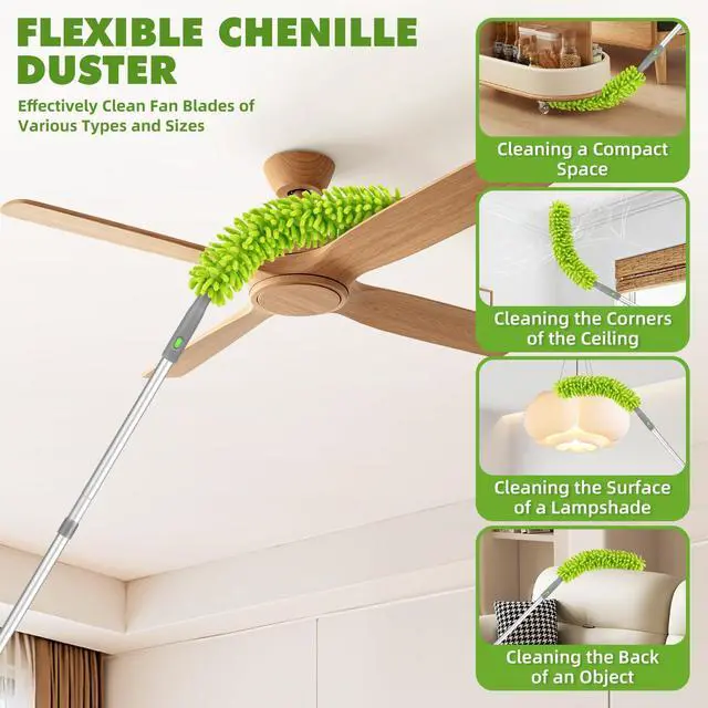 Alt view image 6 of 7 - Ceiling Fan Cleaner Duster with 6 Ft/77'' Extendable Long Handle Multi-Functional Chenille Fan Duster for Ceiling Fan Blades, Blind, Cobweb, Vent, Wall