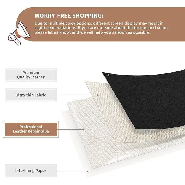 Alt view image 3 of 6 - Leather Repair Patch, Self-Adhesive Couch Patch, Multicolor Available Scratch Leather 16X60 Inch Peel and Stick for Sofas, Car Seats (Ink Black)