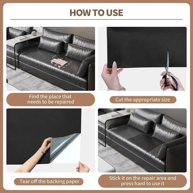 Alt view image 6 of 6 - Leather Repair Patch, Self-Adhesive Couch Patch, Multicolor Available Scratch Leather 16X60 Inch Peel and Stick for Sofas, Car Seats (Ink Black)