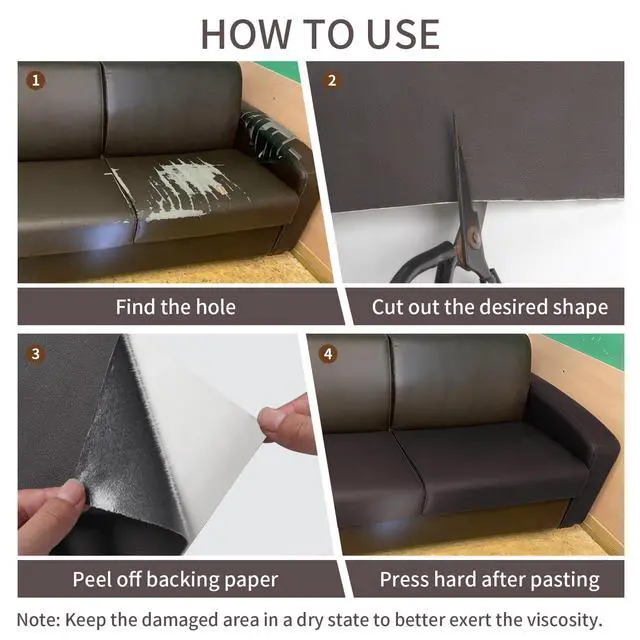 Alt view image 6 of 7 - Leather Repair Tape Self-Adhesive Leather Repair Patch for Couch Furniture Sofas Car Seats Advanced PU Vinyl Leather Repair Kit (Dark Brown, 17X79 inch)