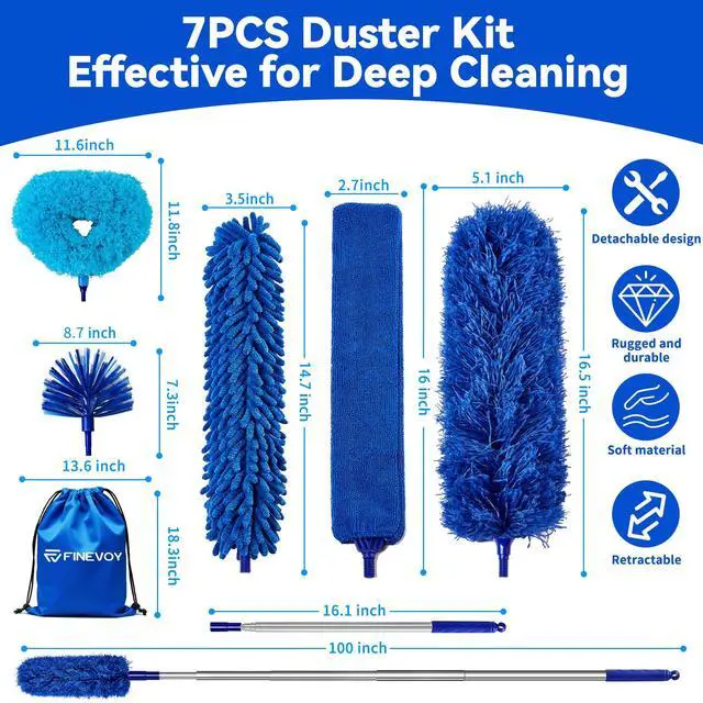 Alt view image 2 of 7 - Dusters for Cleaning, Duster with Extension Pole 7 in 1 Kit, Ceiling Fan Cleaner Duster Cobweb Duster, Long Dusters for High Ceilings, Microfiber Dusters for Ceiling Fan, Blinds and Furniture