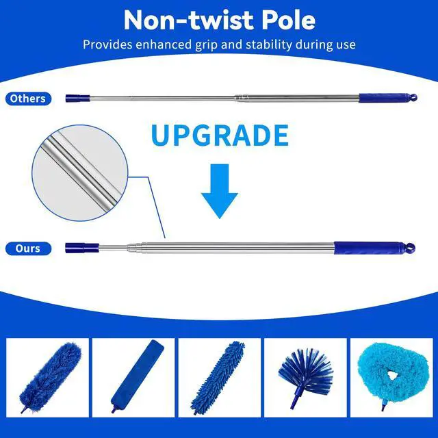 Alt view image 3 of 7 - Dusters for Cleaning, Duster with Extension Pole 7 in 1 Kit, Ceiling Fan Cleaner Duster Cobweb Duster, Long Dusters for High Ceilings, Microfiber Dusters for Ceiling Fan, Blinds and Furniture