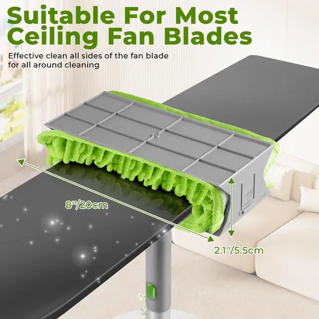 Alt view image 2 of 7 - Ceiling Fan Cleaner Duster with 77" Extension Pole, 4-in-1 Reusable Microfiber & Chenille Fan Blade Cleaner, Bendable Fan Duster for Ceiling Fan Blade Blinds Baseboard Cobweb