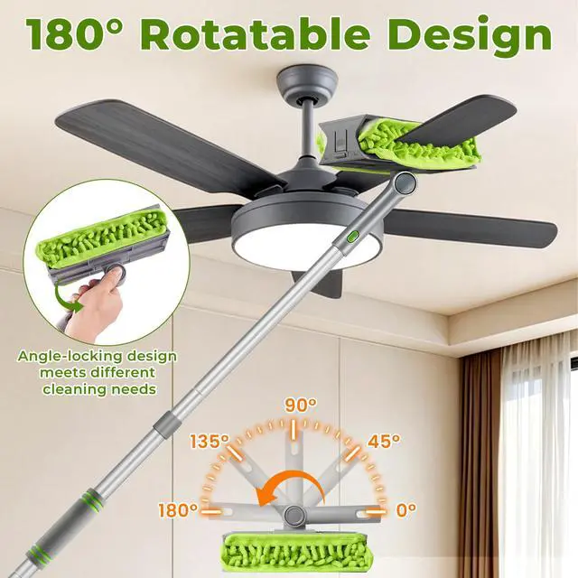 Alt view image 4 of 7 - Ceiling Fan Cleaner Duster with 77" Extension Pole, 4-in-1 Reusable Microfiber & Chenille Fan Blade Cleaner, Bendable Fan Duster for Ceiling Fan Blade Blinds Baseboard Cobweb