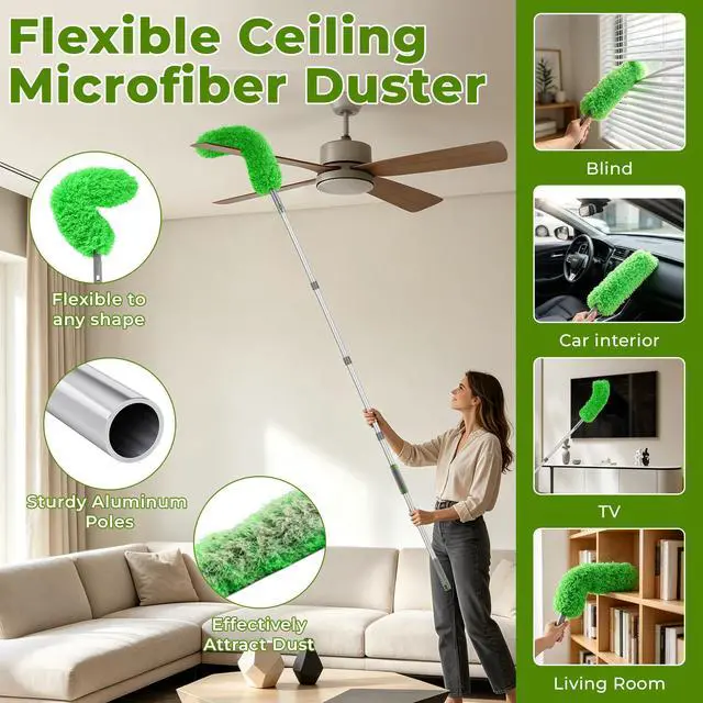 Alt view image 5 of 7 - Ceiling Fan Cleaner Duster with 77" Extension Pole, 4-in-1 Reusable Microfiber & Chenille Fan Blade Cleaner, Bendable Fan Duster for Ceiling Fan Blade Blinds Baseboard Cobweb