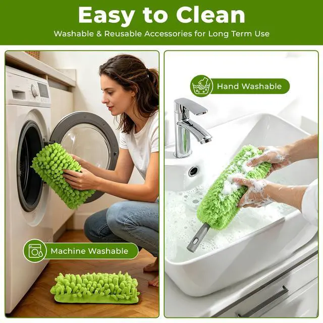 Alt view image 6 of 7 - Ceiling Fan Cleaner Duster with 77" Extension Pole, 4-in-1 Reusable Microfiber & Chenille Fan Blade Cleaner, Bendable Fan Duster for Ceiling Fan Blade Blinds Baseboard Cobweb