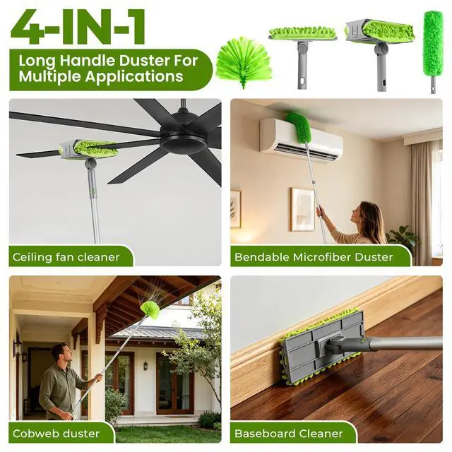 Alt view image 7 of 7 - Ceiling Fan Cleaner Duster with 77" Extension Pole, 4-in-1 Reusable Microfiber & Chenille Fan Blade Cleaner, Bendable Fan Duster for Ceiling Fan Blade Blinds Baseboard Cobweb
