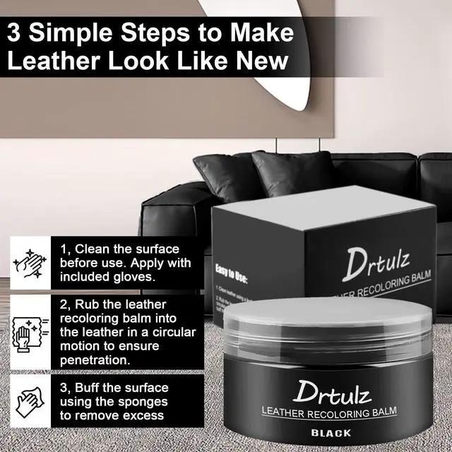 Alt view image 5 of 7 - Black Leather Recoloring Balm, Leather Color Restorer Conditioner, Leather Repair Kits for Vinyl Furniture, Sofa, Car Seats, Shoes - Repair Leather Color on Faded & Scratched Leather Couches