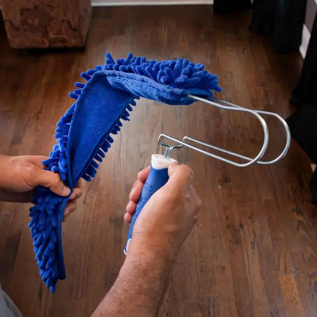 Alt view image 5 of 6 - Connect and Clean Microfiber Ceiling Fan Duster, Household Cleaning Supplies to Trap Dust and Dirt, Reusable and Machine Washable Sleeve, Compatible with Threaded Poles for Higher Access