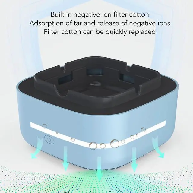 Alt view image 5 of 7 - Smokeless Ashtray, Air Suction Structure One Button Operation ABS Multifunctional Ash Tray Electronic Ashtray Widely Applicable Negative Ion Air Fresher for Business (Blue)