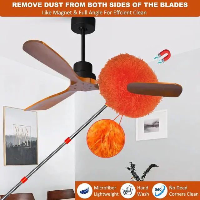 Alt view image 3 of 7 - 20+ Feet High Reach Dusting Kit, Cobweb Duster & Ceiling Fan Duster with 3-14 ft Extension Pole for Cleaning, Microfiber Feather Duster Cleaner for Cleaning Walls Bookshelves Furniture Door Window