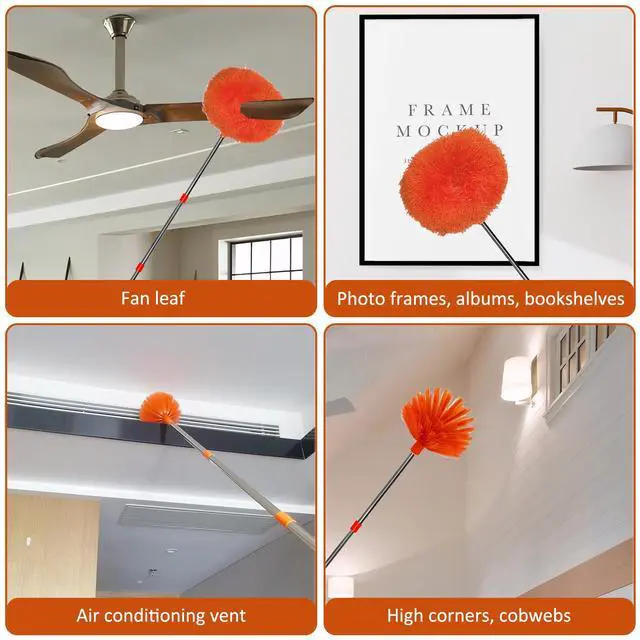 Alt view image 6 of 7 - 20+ Feet High Reach Dusting Kit, Cobweb Duster & Ceiling Fan Duster with 3-14 ft Extension Pole for Cleaning, Microfiber Feather Duster Cleaner for Cleaning Walls Bookshelves Furniture Door Window