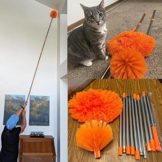 Alt view image 7 of 7 - 20+ Feet High Reach Dusting Kit, Cobweb Duster & Ceiling Fan Duster with 3-14 ft Extension Pole for Cleaning, Microfiber Feather Duster Cleaner for Cleaning Walls Bookshelves Furniture Door Window