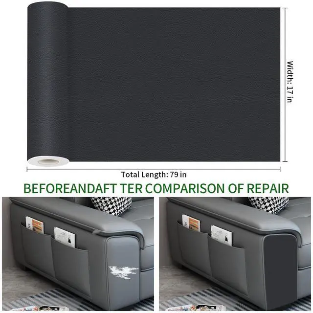 Alt view image 7 of 7 - Leather Repair Patch 17X79 inch Large Self-Adhesive Leather Repair Tape Kit, Reupholster Leather Patches for Furniture Couch Chairs Car Seat (Black, 17x79 inch)