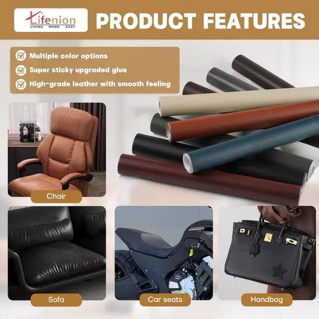 Alt view image 6 of 7 - Leather Repair Patch, 17X79 Inch Self Adhesive Leather Repair Tape, Large Vinyl Patch Kit for Couches, Sofa, Furniture, Car Seats, Office Chairs, Cabinets, HandbagsBlack, 17X79 Inch