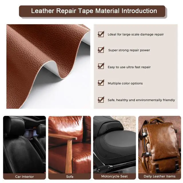Alt view image 5 of 7 - Leather Repair Patch Tape, Leather Repair kit 15x60 Inch, Brown