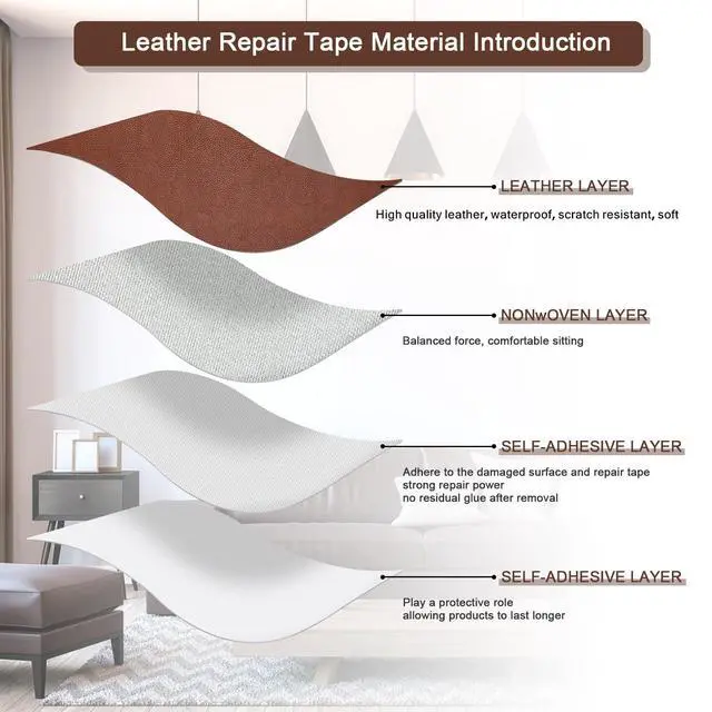 Alt view image 6 of 7 - Leather Repair Patch Tape, Leather Repair kit 15x60 Inch, Brown