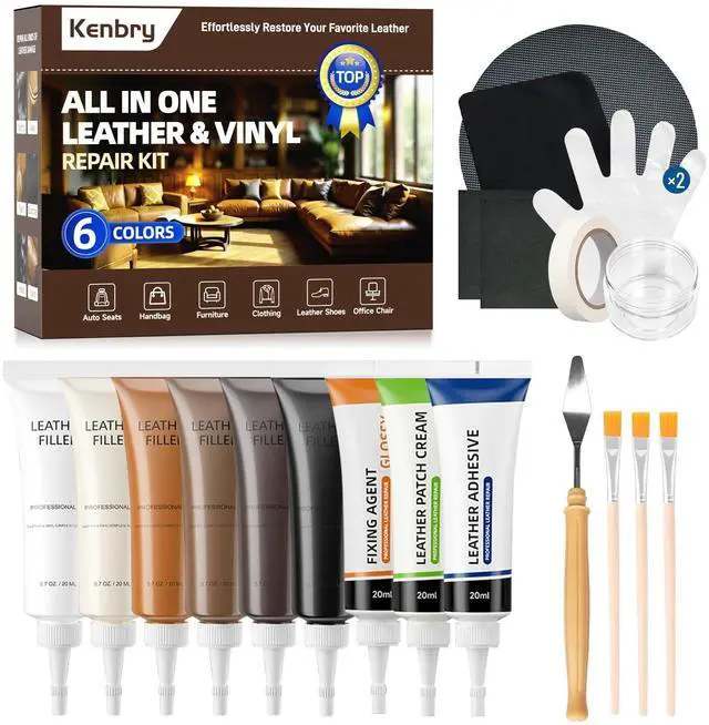 Main image of Leather Repair Kit, Vinyl Repair Kit for Car Seat, Couch & Furniture, Leather Filler & Scratch Repair for Auto Interior, Leather & Vinyl Restoration